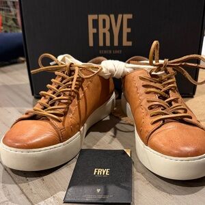 Frye Lena Low Lace Camel Leather Sneakers Changeable Shoe Laces